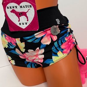 Victoria’s Secret PINK XS S M L Logo Gym To Swim Shorts Tropical Flower Cinched